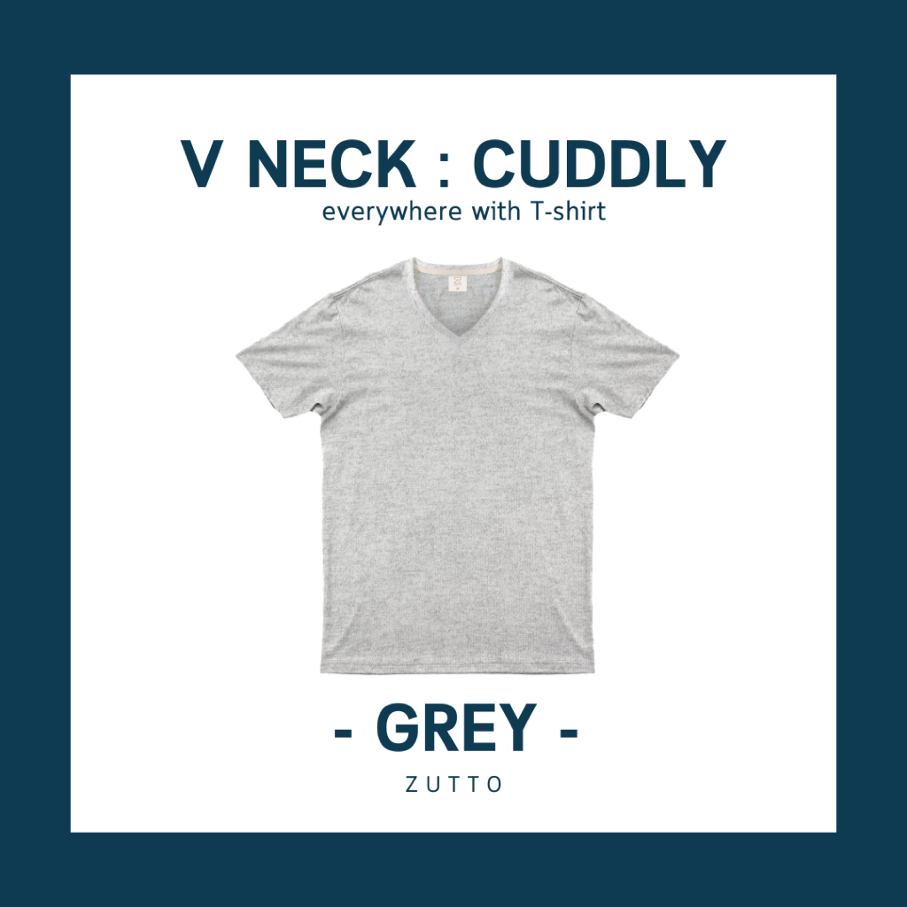 ZUTTO เสื้อยืดพรางพุงคอวี รุ่น Cuddly ไซส์ใหญ่ เสื้อยืดคนอ้วน ผ้า Supersoff l สีเทา Grey