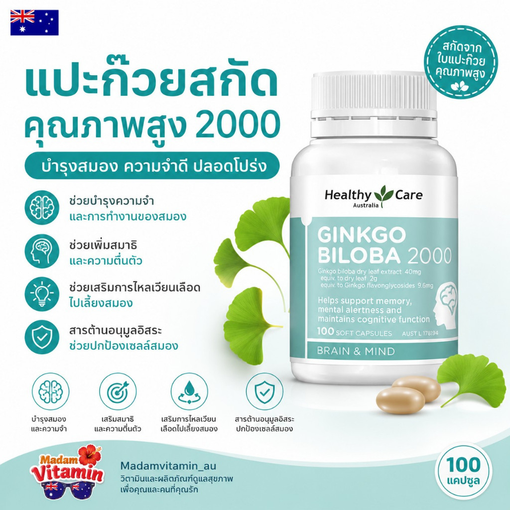 Healthy Care Ginkgo Biloba 2000 100 Capsules