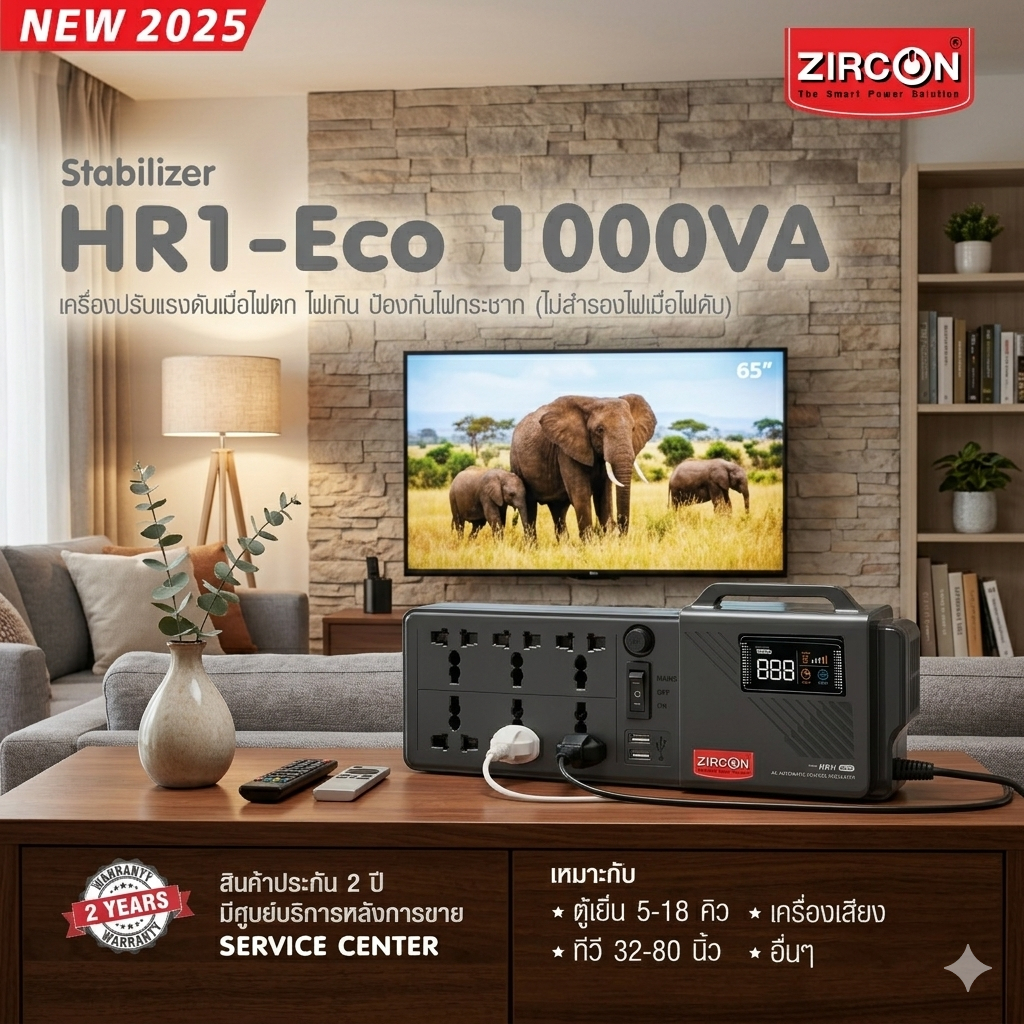 Stabilizer HDR 2000VA ZIRCON เครื่องปรับแรงดันกันไฟตกไฟเกินไฟกระชาก (ไม่สำรองไฟตอนไฟดับ) ประกัน2ปี