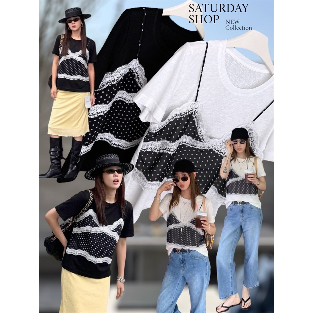 SATURDAY เสื้อยืดผ้าสลาฟเนื้อดีใส่สบาย detail แต่งผ้าชีฟองเนื้อนิ่มพริ้ว