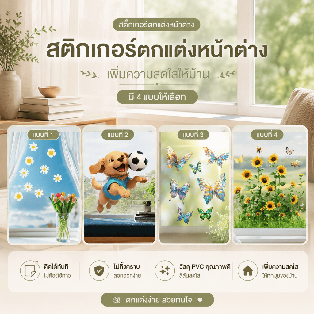 สติ๊กเกอร์หน้าต่างดอกเดซี่ กันรอย กันรั่ว ปกปิดส่วนตัว