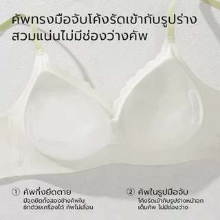 EVERGREEN🌱บราไร้โครงสไตล์สาว ลายดอกและจุด แถบเจลทรงW คัพกึ่งตายตัวไม่เลื่อน เก็บไขมันข้างอก ป้องกันอกหย่อน สายสีตัด