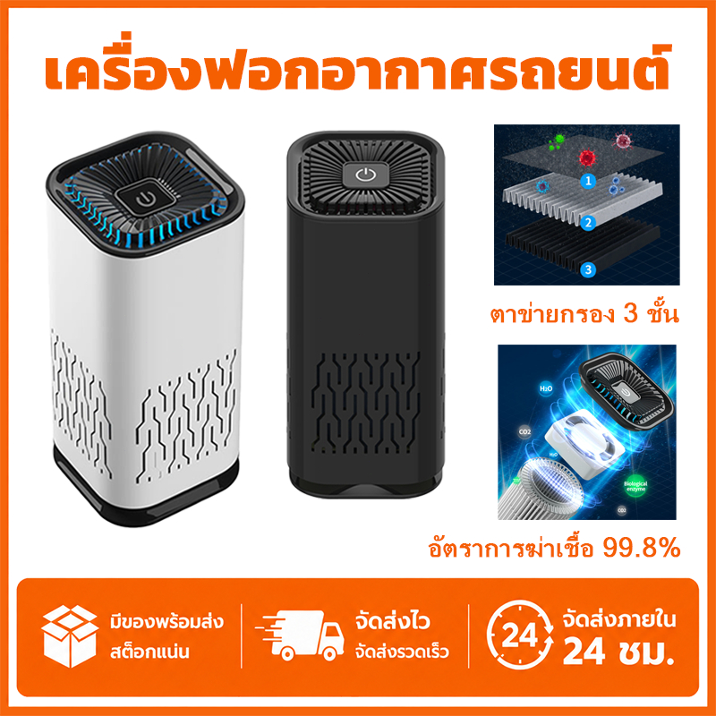 เครื่องฟอกอากาศในรถยนต์ 5W เครื่องฟอกในรถ ไส้กรอง HEPA กรองฝุ่นในรถ พกพาได้ กรองตะแกรงทำความสะอาดได้