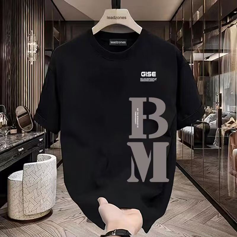 เสื้อยืดผู้ชายคอกลมแขนสั้น ลายพิมพ์ตัวอักษรอังกฤษสไตล์เทรนด์ เสื้อยืด oversize ผ้าคอตตอน100%