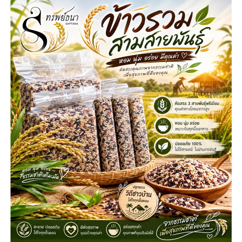 ข้าวเพื่อสุขภาพ ตราทรัพย์ธนา ข้าวรวมสามสายพันธุ์ แพคสุญญากาศ6กิโลกรัม ทานง่าย หอม นุ่ม