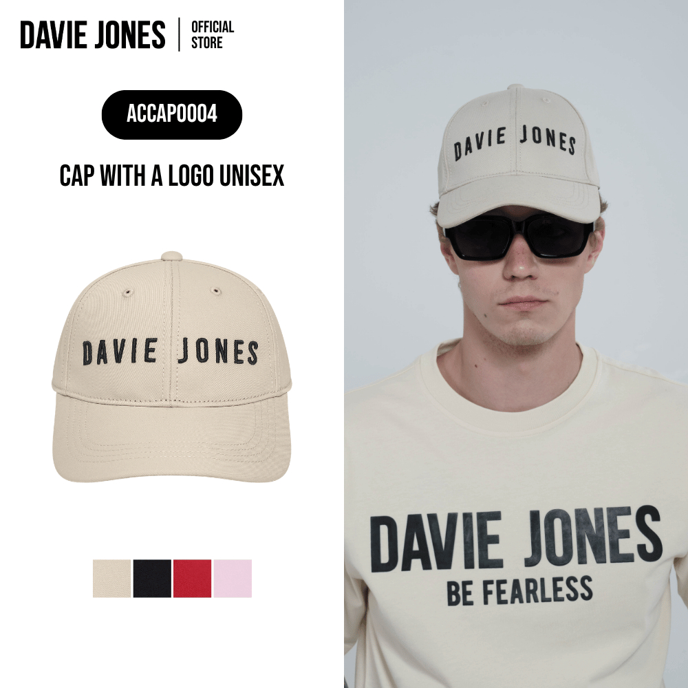 DAVIE JONES หมวกแก๊ป ปักโลโก้ Cap With a Logo Unisex AP0004 สีครีม ดำ แดง ชมพู