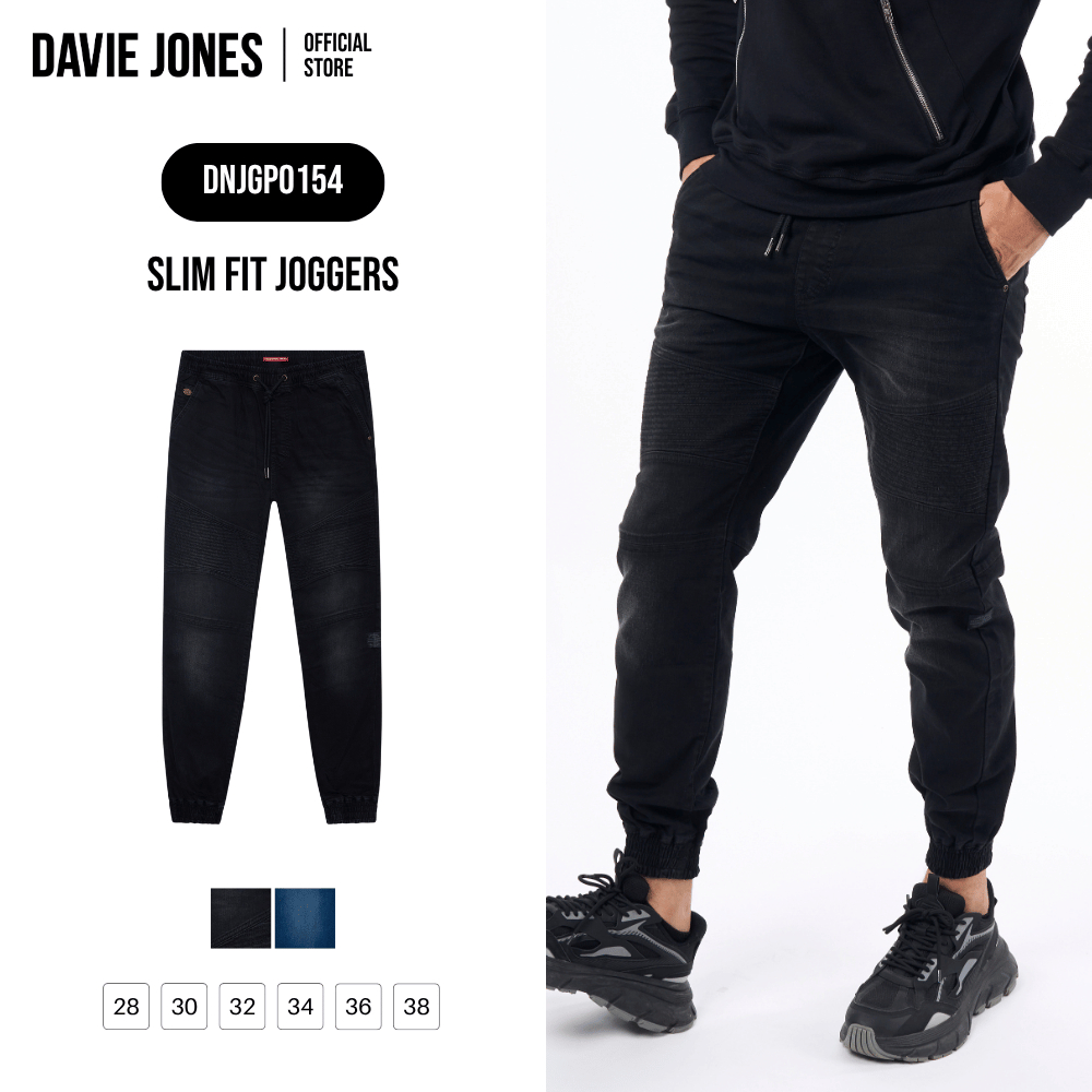 DAVIE JONES [BE FEARLESS] กางเกงจ็อกเกอร์ผู้ชาย Slim Fit Joggers สีดำ กรม GP0154