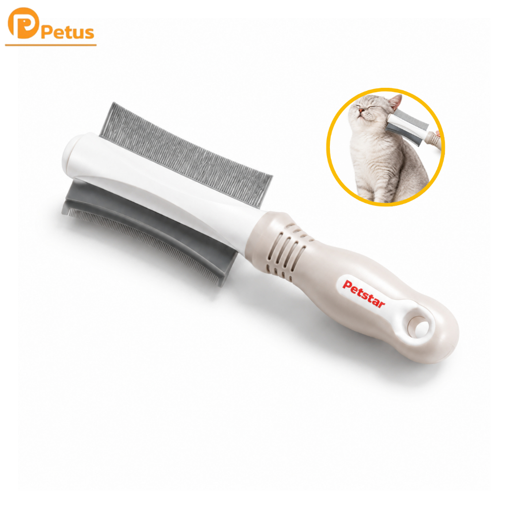 แปรงหวีขนสัตว์เลี้ยง หวีแมว Pet Grooming Comb ลดขนพันกัน ลดขนร่วง ขนสุขภาพดี Petus Pet