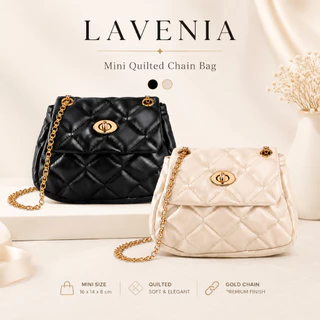 พร้อมส่ง LAVENIA กระเป๋าสะพายข้างผู้หญิงใบเล็ก มินิควิลท์โซ่ทอง หนัง น้ำหนักเบา สำหรับเที่ยว คาเฟ่ และออกเดท