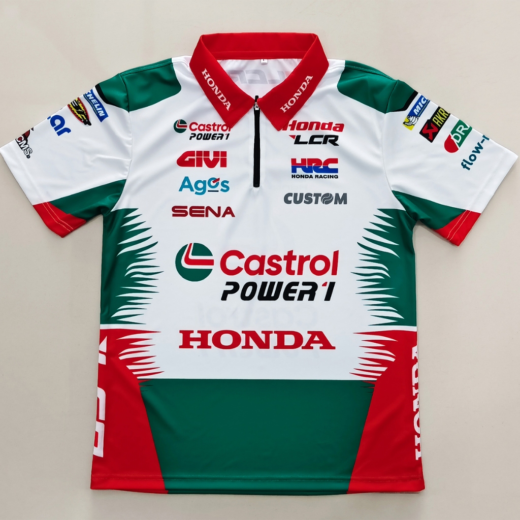 เสื้อ MotoGP เสื้อโปโลคอซิปโมโตจีพี ทีม คาสตรอล ฮอนด้า เอชอาร์ที #MG0291 รุ่น ทีมงาน พิมพ์ทั้งตัว ไซส์ S-5XL
