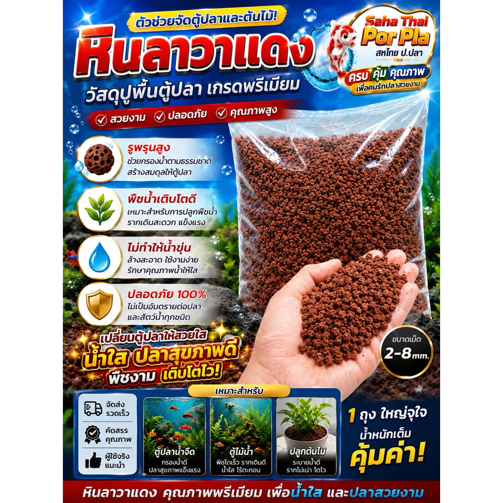 หินภูเขาไฟ ลาวา แดง (Lava stone)ใส่ในตู้ปลา ตู้กุ้ง จัดตกแต่งสวนภูมิทัศน์