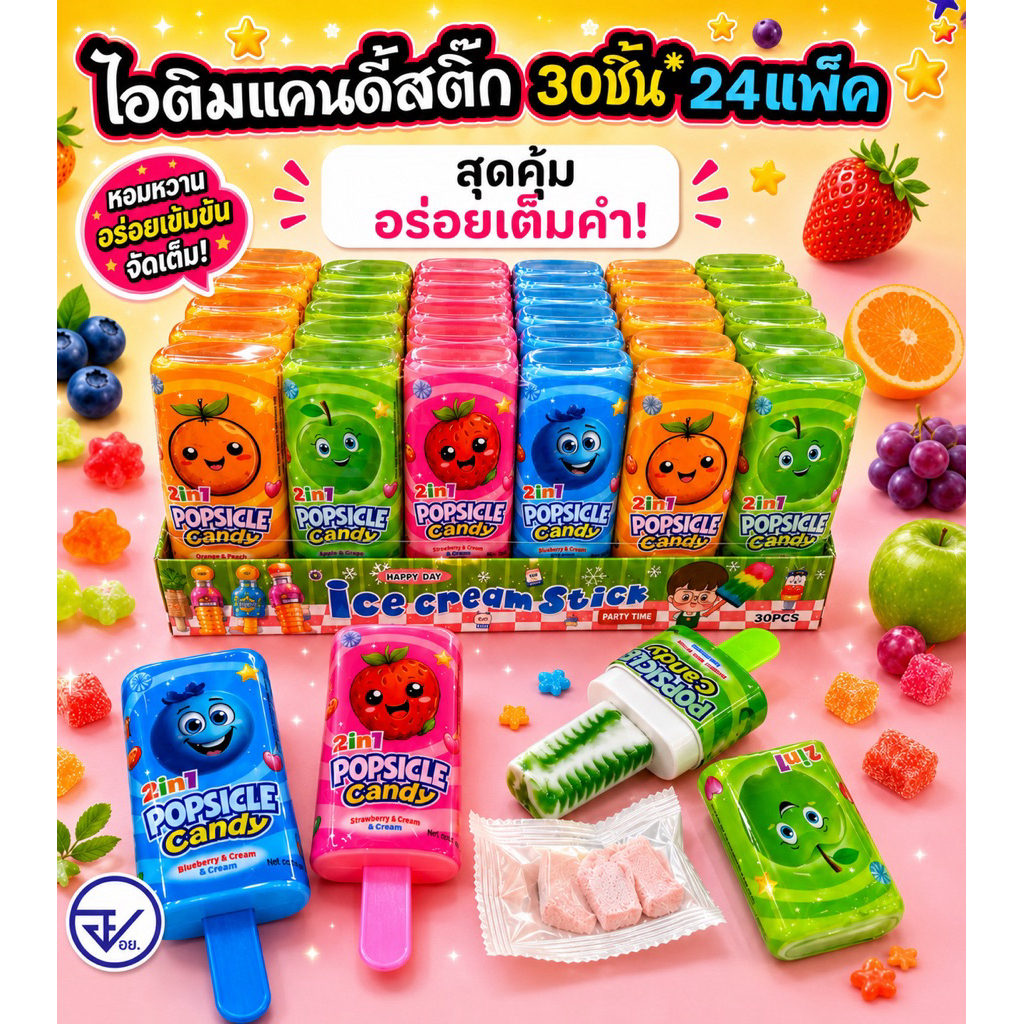 แคนดี้ไอศครีมสติ๊ก30ชิ้น อย.ไทย ไอติมแคนดี้สติ๊ก พร้อมส่ง
