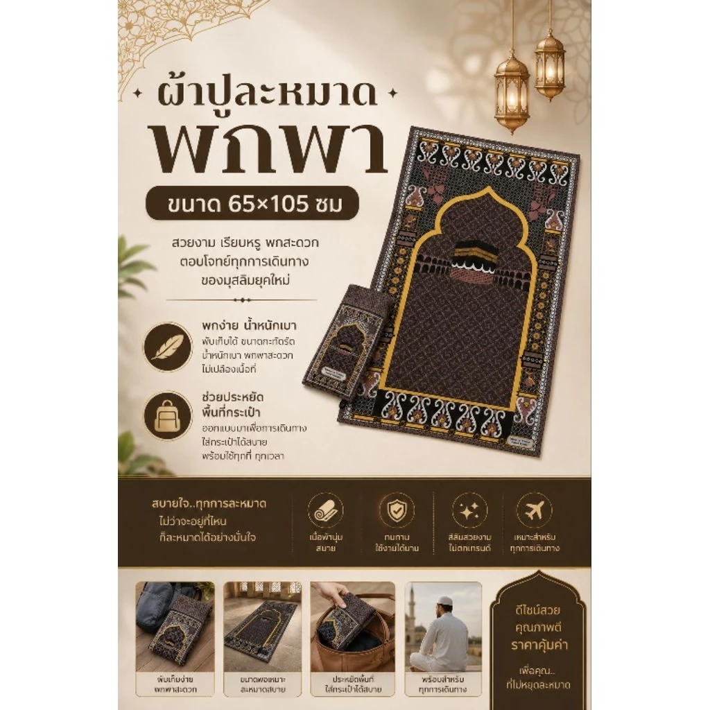 เติมสต็อกแล้วพร้อมส่งด่วน✅️ผ้าปูละหมาด แบบพกพา ขนาด65×105