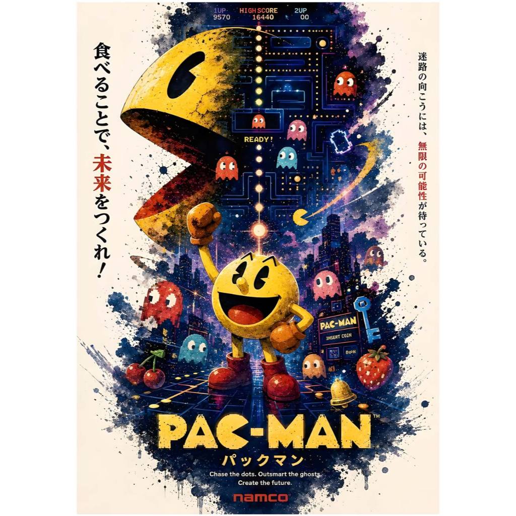 โปสเตอร์ เกม แพ็กแมน PAC-MAN POSTER 11.5"x16.5" นิ้ว A3 Japan Maze Game