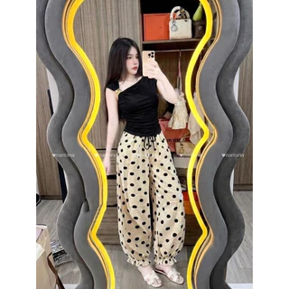 hmwe shop🍊เซทเสื้ออะไหล่ทอง+กางเกงpolkadotทรงเจนนี่สุดปัง แมทเซทตัวดัง ตต มาให้เริสๆเลยค่าาา