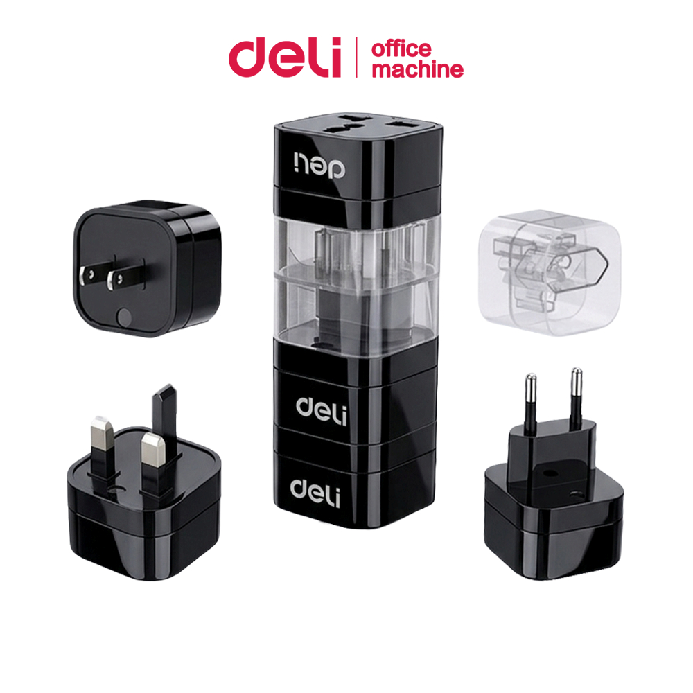 Deli หัวแปลงปลั๊ก หัวแปลงปลั๊กไฟสากลต่างประเทศ US/UK/EU ได้มาตรฐาน ปลอดภัย พกพาสะดวก Travel Adapter