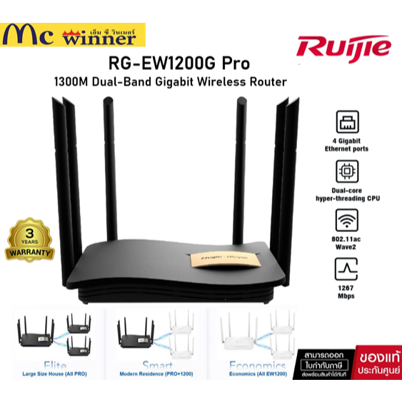 RUIJIE RG-EW1200G PRO (HW V.3.20) Reyee 1300M Dual-band Gigabit WIFI Mesh Router ของแท้ศูนย์ไทย รับป