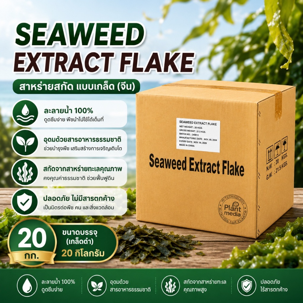 💧🌱 Seaweed Extract Flake สาหร่ายสกัดแบบเกล็ด (จีน) ละลายน้ำ 100% เพิ่มการเจริญเติบโต เสริมความแข็งแรงของพืช 20กก.