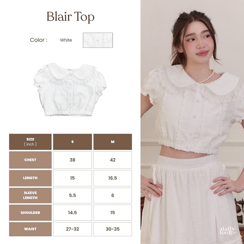 DAILYLOOK.SM --- Blair top เสื้อทรง ครอปผ้าคอตตอนแขนตุ๊กตา คอปกบัวแต่งลูกไม้ ดีไซน์น่ารัก