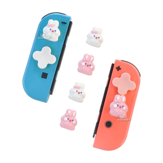 (1 ชิ้น)ปุ่มยาง / จุกยาง / ซิลิโคน🎮 ลายกระต่าย+ดาว🐰⭐️ สำหรับ Joy Con Switch Oled/V1/V2/Lite