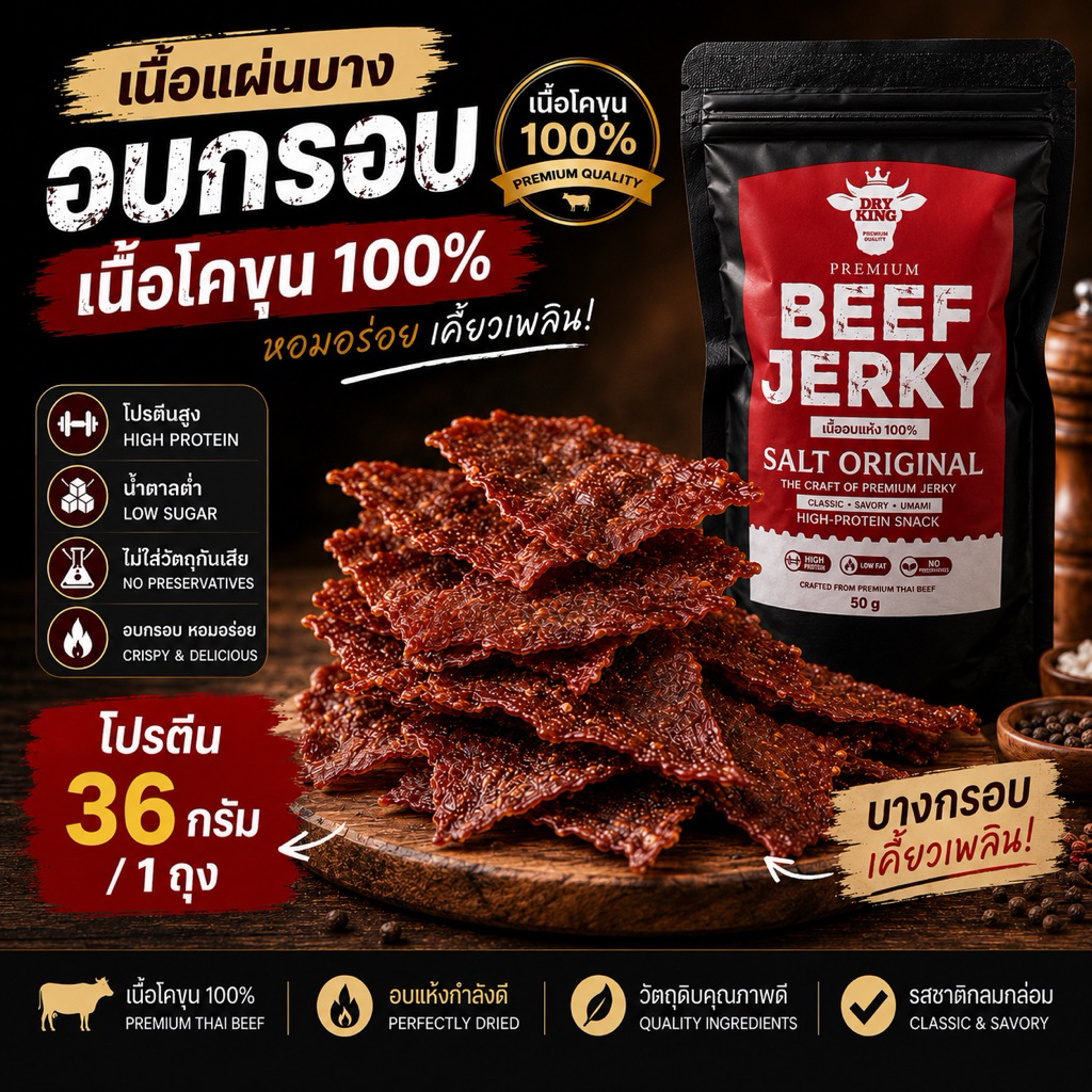 [ส่งไว ขายดี] เนื้อโคขุนอบกรอบรสเค็มออริจินอล🥩
