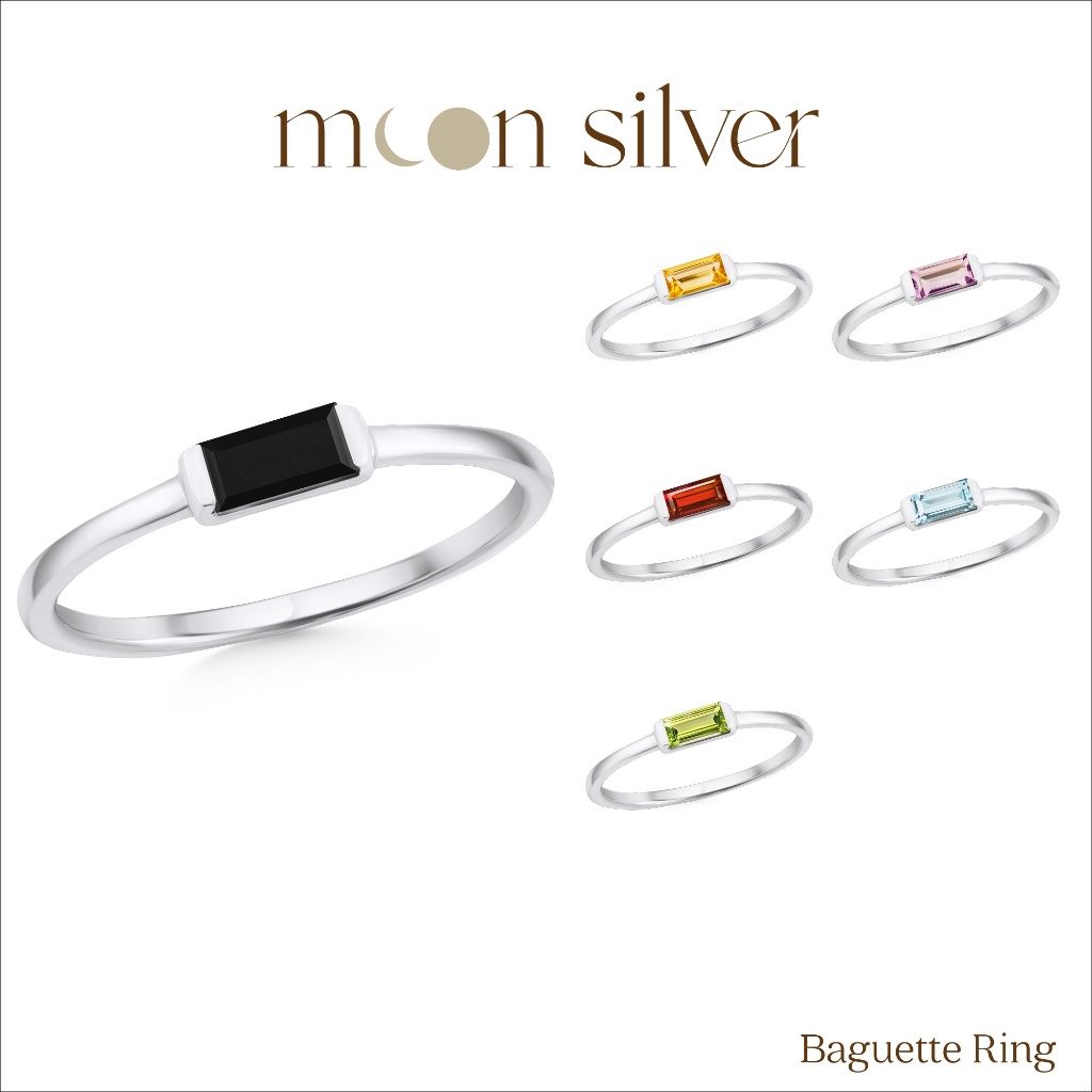 Moonsilver แหวนรุ่น Natural Baguette แหวนเงินแท้925 ฝังอัญมณีแท้ แหวนมินิมอล แหวนเสริมดวง