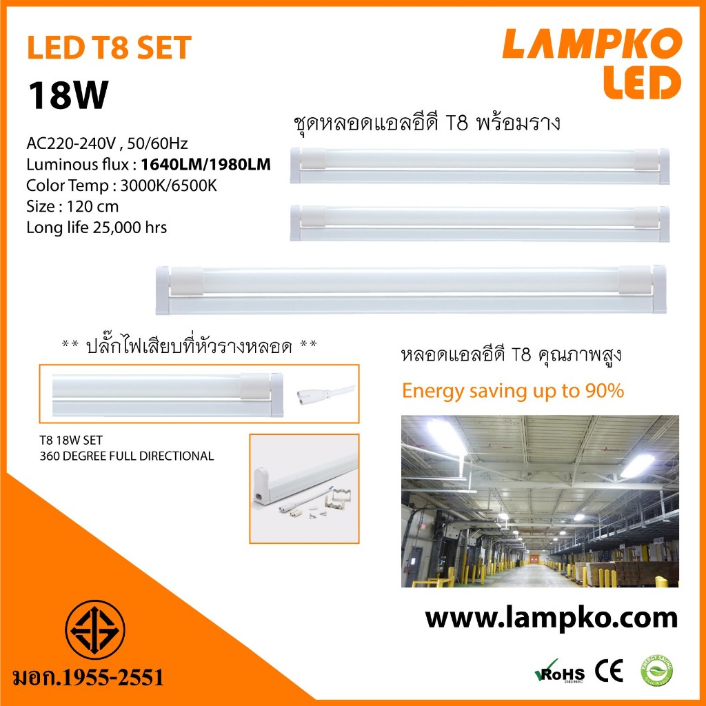 ชุดหลอดไฟLEDพร้อมราง /หลอดไฟLED T8 9W