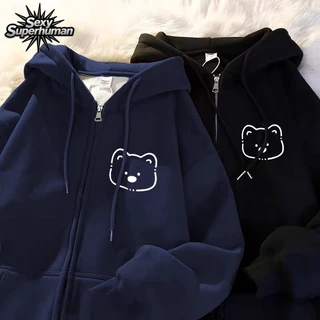 เสื้อกันหนาวลายการ์ตูน น่ารักสุด! ผ้าสำลีเนื้อนิ่ม มีฮู้ดมีซิป Unisex ใส่ได้ทุกเพศ