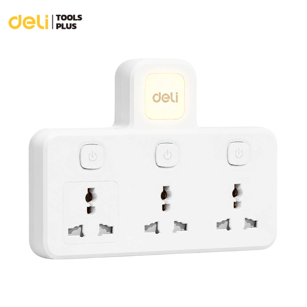 Deli ปลั๊กไฟ อะแดปเตอร์ ปลั๊กแปลง ชาร์จเร็ว ช่องUSB/Type C กำลังไฟ 2500W Universal Adapter