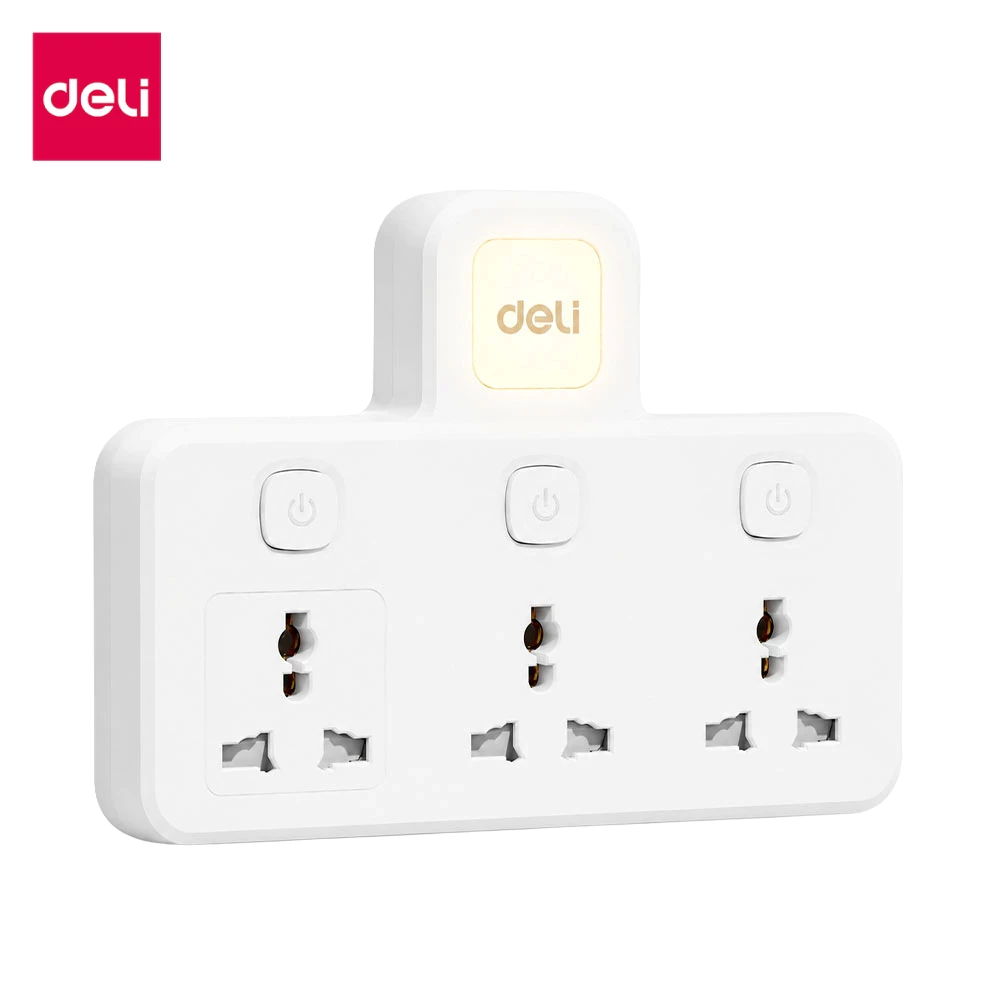 Deli ปลั๊กแปลง ปลั๊กแสดงไฟสถานะ ช่องUSB Type-C หัวแปลง ทนความร้อนได้ดี Universal Adapter