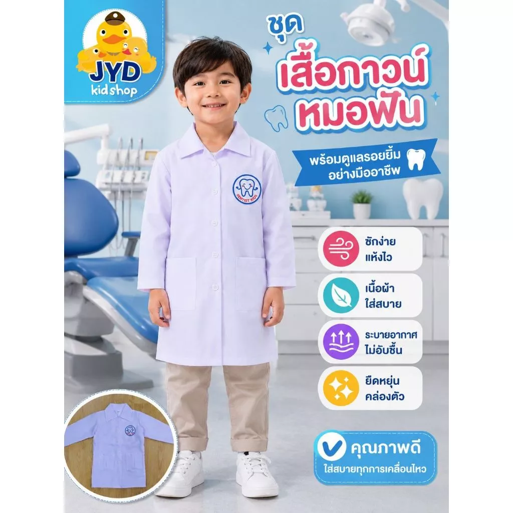 (jyd) ชุดอาชีพเด็ก ชุดหมอฟัน เสื้อกาวหมอฟัน