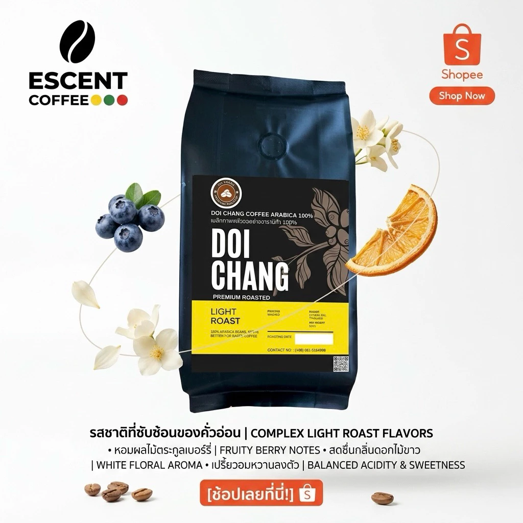 เมล็ดกาแฟดอยช้างอาราบิก้า คั่วอ่อน - เกรดมาตรฐาน ขนาด 500 กรัม