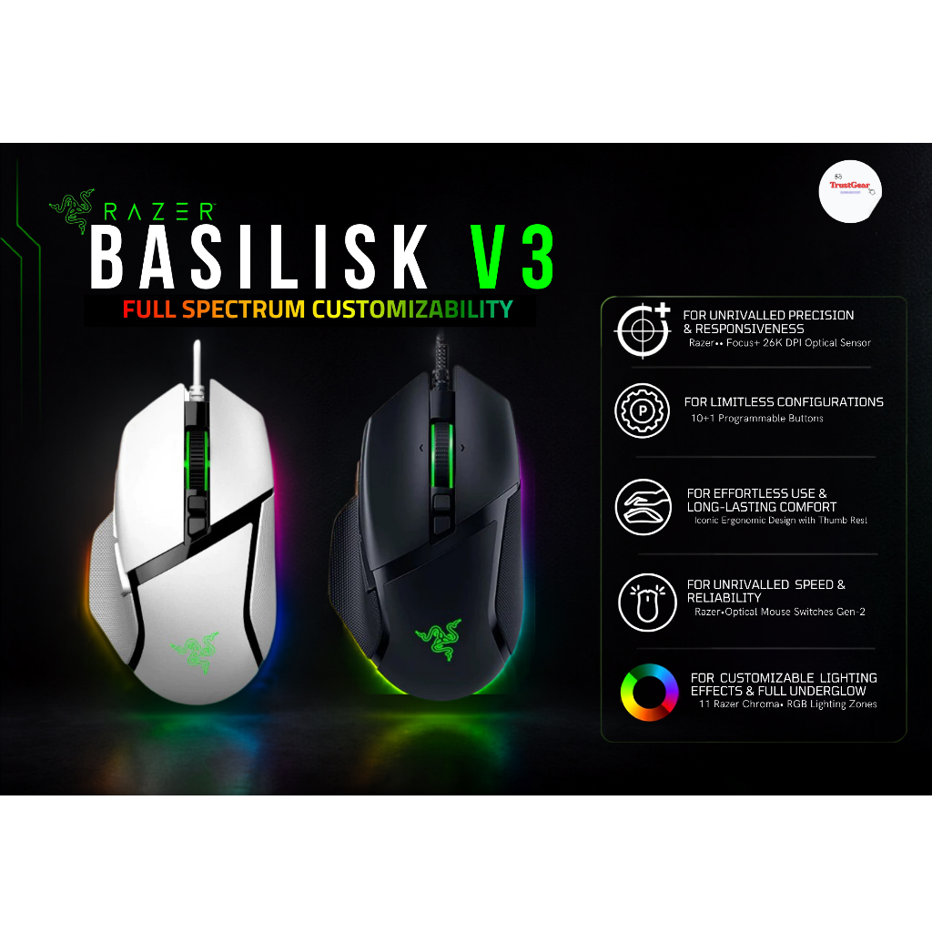 Razer Basilisk V3 - เมาส์เกมมิ่ง HyperScroll และ RGB Razer Chroma