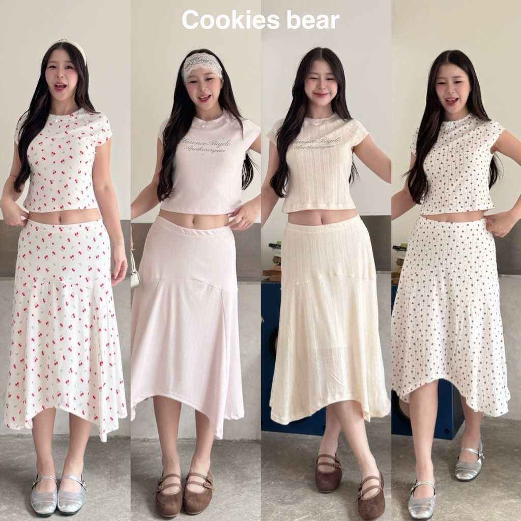 W05 - Cookies Bear 🩷 งานเซต 2 ชิ้น เสื้อคอกลม+กระโปรงยาวมีซับใน