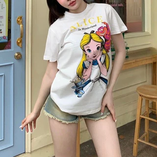 「งานเกรดพรีเมียม งานเกรด A」เสื้อยืดผู้หญิงฤดูร้อน ลุคหวานน่ารัก ทรงโอเวอร์ไซส์ สไตล์เกาหลี เข้ากับทุกชุด T57