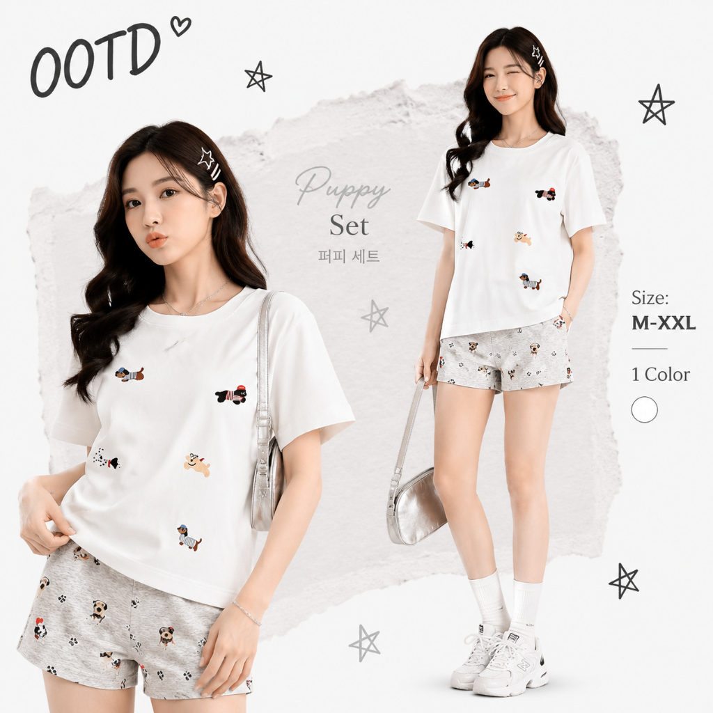 OOTD-ใหม่ พร้อมส่ง เสื้อผ้าผู้หญิง ชุดเซต 2 ชิ้น เสื้อยืด+กางเกงขาสั้น นุ่มสบาย แฟชั่น เซ็กซี่ ระบายอากาศได้ดี