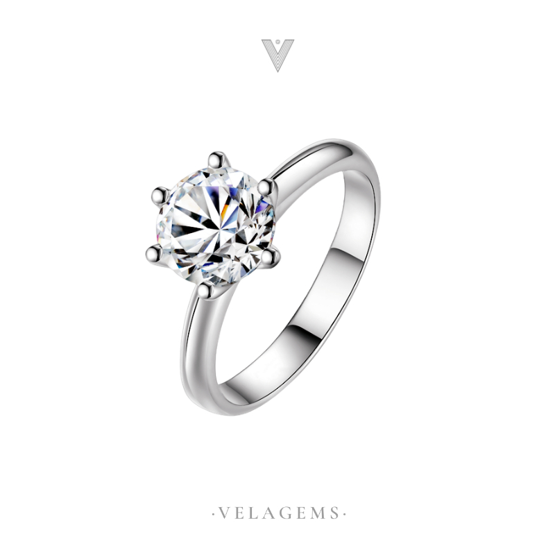 VELAGEMS خاتم مويسانيت 1 قيراط فضة 92.5% مطلي روديوم — صورة 3