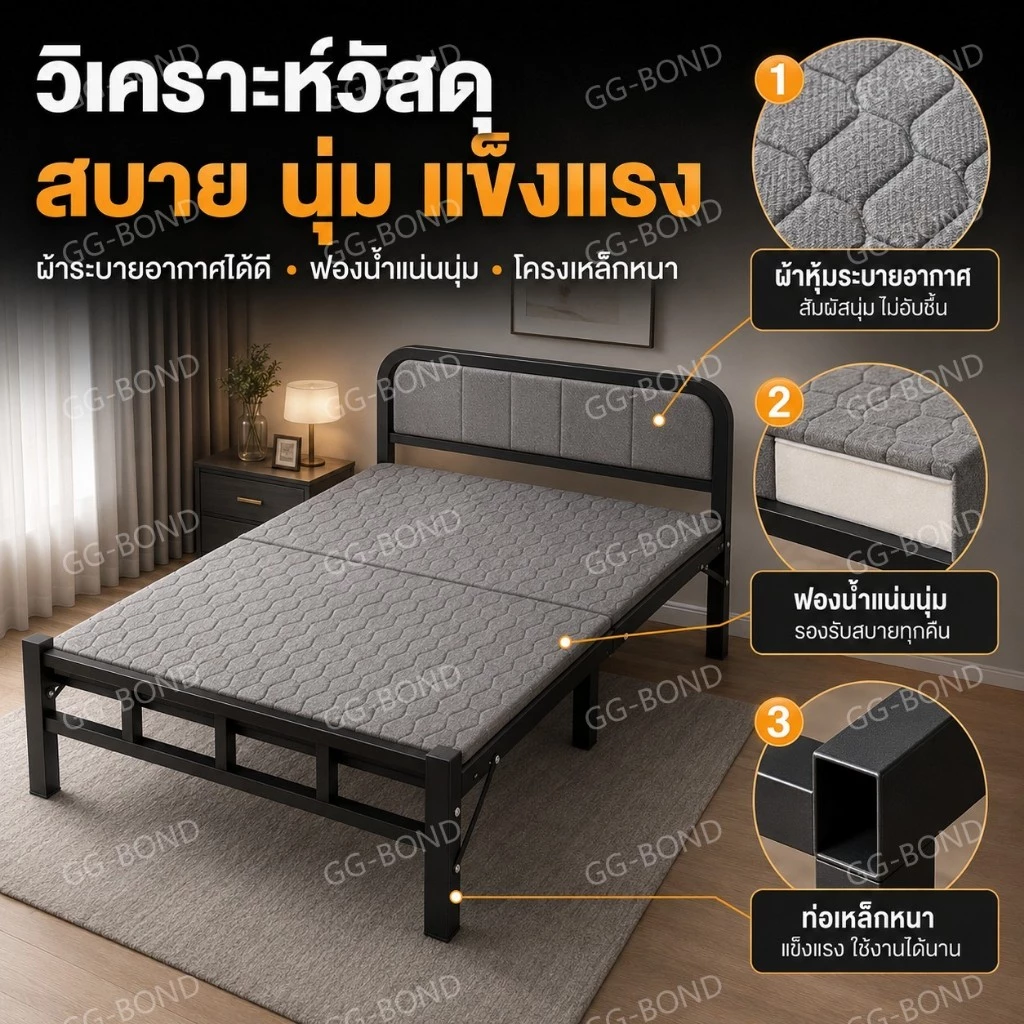 GGB เตียงพับเดี่ยว รับน้ำหนัก 200KG thumbnail 7