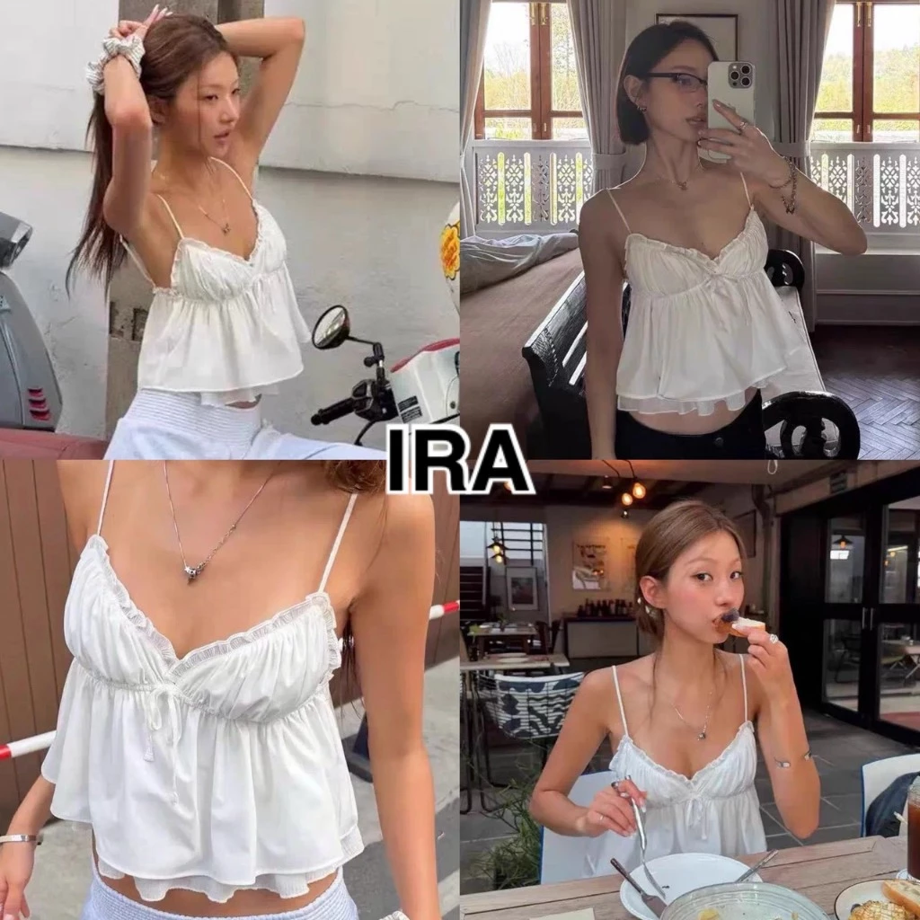 BY IRA (2026-153) Crystal Top เสื้อสายเดี่ยวไตล์ลูกคุณหนู แต่งระบาย สายปรับได้