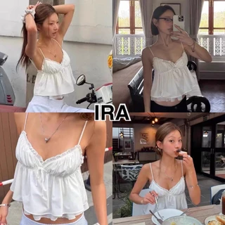 BY IRA (2026-153) Crystal Top เสื้อสายเดี่ยวไตล์ลูกคุณหนู แต่งระบาย สายปรับได้