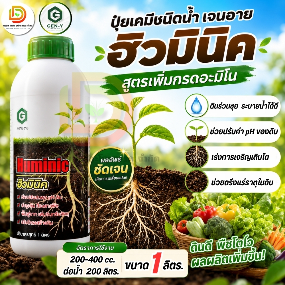 ฮิวมินิค ขนาด 1 ลิตร เข้มข้น ฮิวมิค ฟูลวิค + NAA + Vitamin B1 บำรุงดิน ล้างสารพิษ ฟื้นฟูราก เพิ่มอินทรีย์วัตถุ #เจนวาย