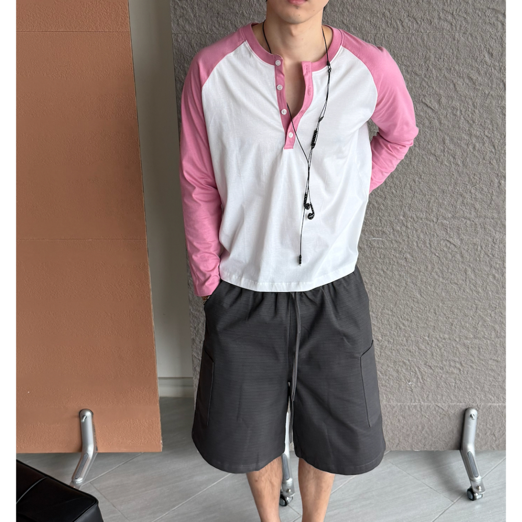 LEELA-HENLEY LONG T-SHIRT-เสื้อแขนยาวคอกระดุม