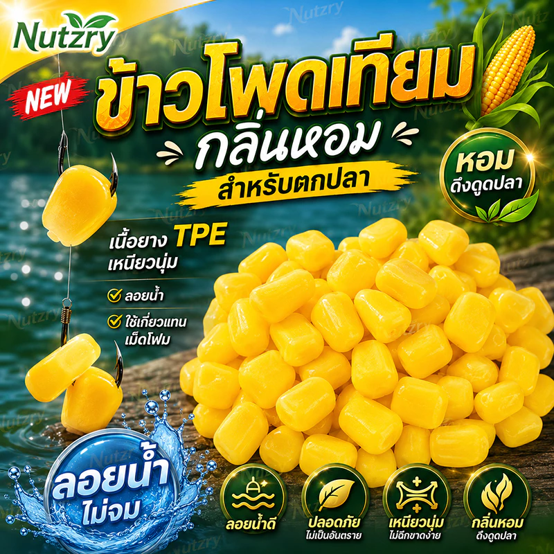 ข้าวโพดเทียม สำหรับตกปลา กลิ่นหอม เนื้อยาง TPE เหนียวนุ่ม ลอยน้ำ ใช้เกี่ยวแทนเม็ดโฟม
