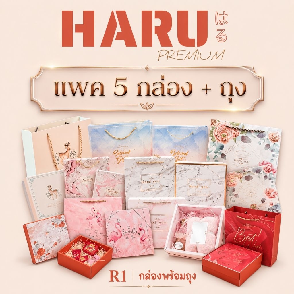 R1 กล่องพร้อมถุง แพค 5 กล่อง+ถุง ค่าส่งถูก