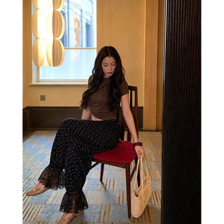 🫧ᗷᑌᗷᗷᒪE🫧🪔จินนี่จ๋า🪔 กางเกงขายาวจินนี่สุดฮิตเอวรูด แต่งปลายขาลูกไม้ ทรงสวย งานพรีเมียมสุดๆ จะใส่เป็นลุคชิคๆ