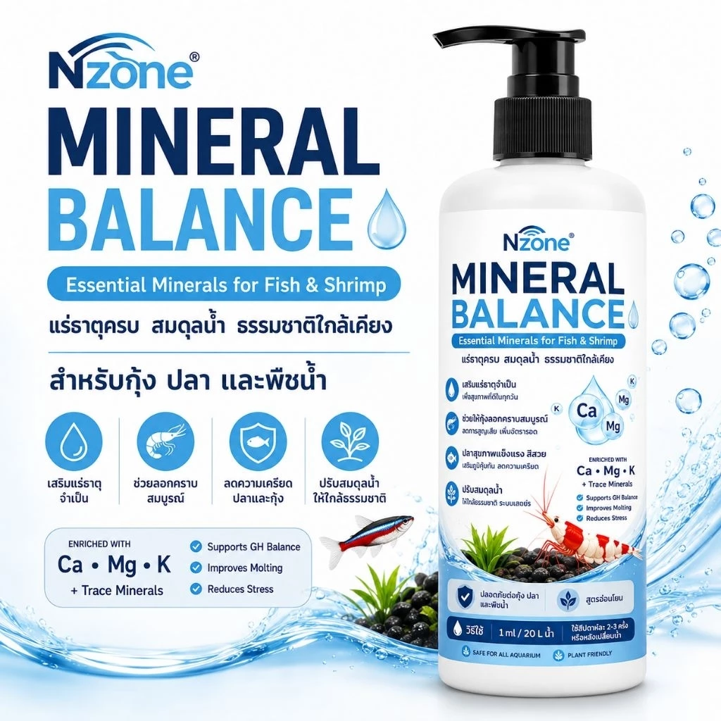 Mineral Balanceขนาด120mlแร่ธาตุรวมสำหรับปลาสวยงาม ปลาบอลลูน หางนกยูง กุ้ง หอย