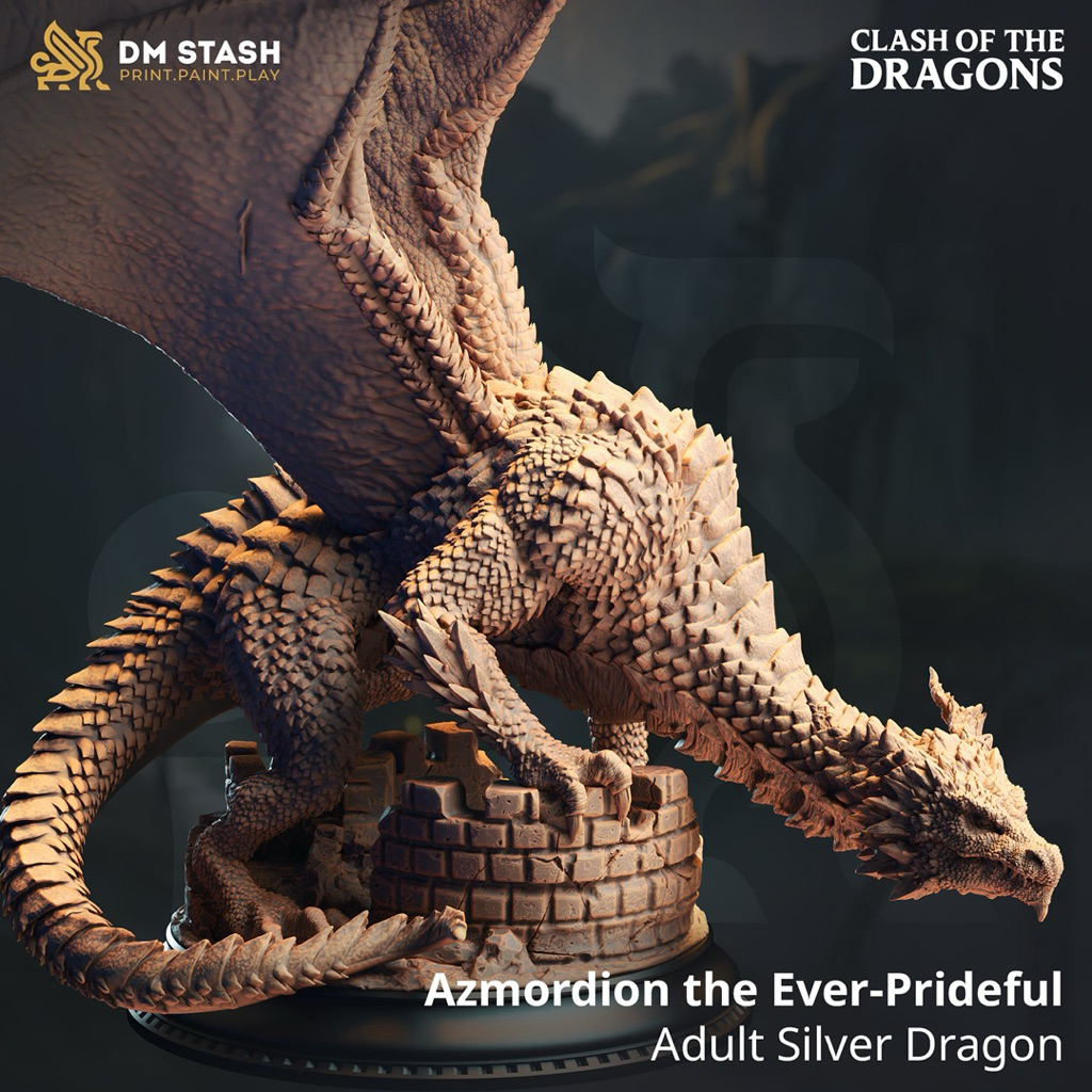 [DnD] Azmordion the Ever-Prideful Adult Silver Dragon 3Dresin