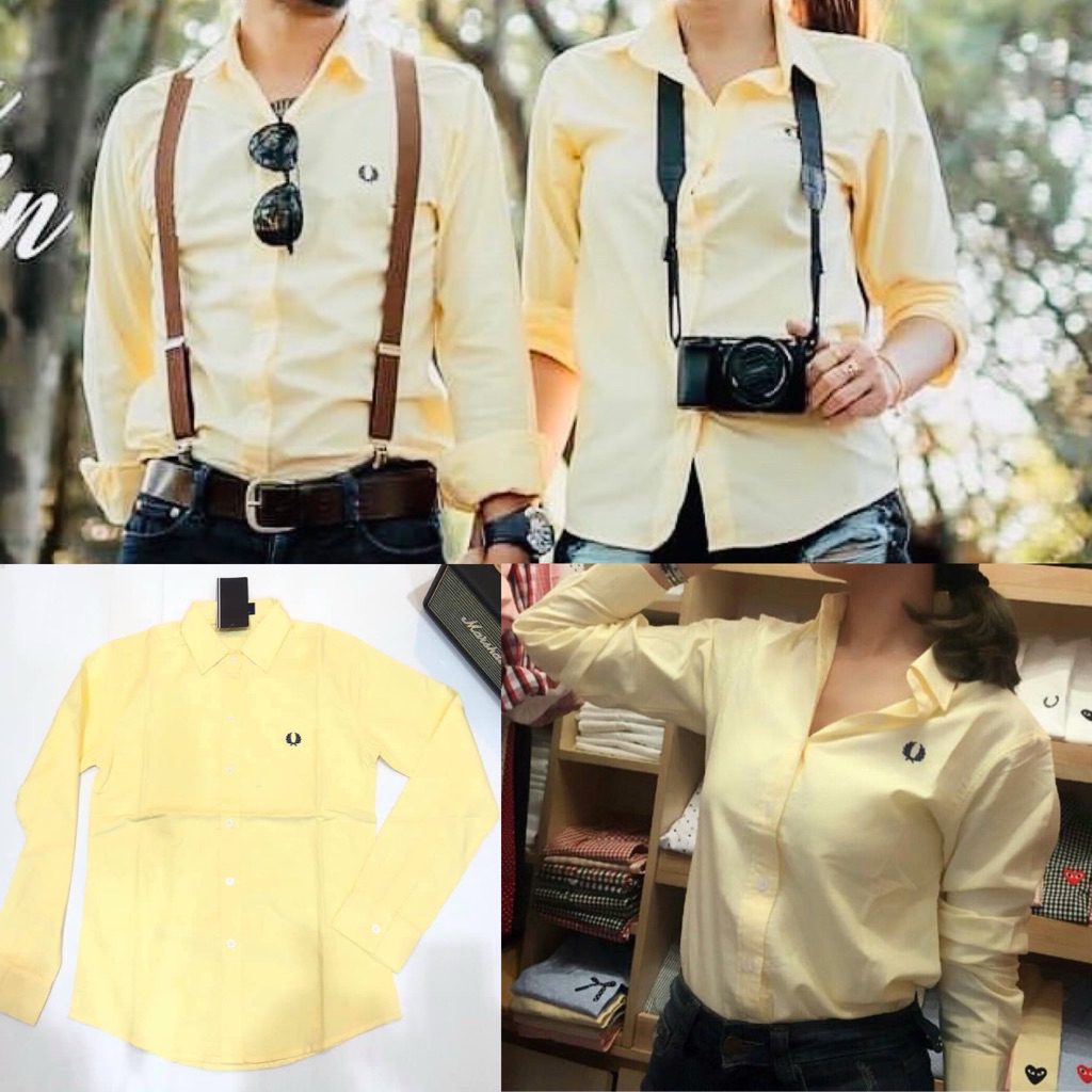 เสื้อเชิ้ตแขนยาวสีพื้น ปักรวงข้าว ผ้าoxford อยู่ทรงใส่ได้ชายหญิง