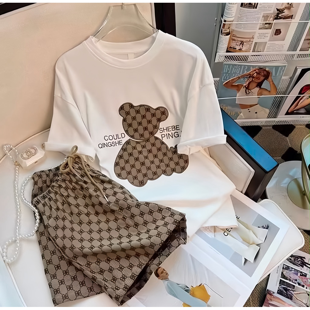 ชุดเซ็ท 2ชิ้น ลายน้องหมี BB ขาสั้น ฟรีไซร์