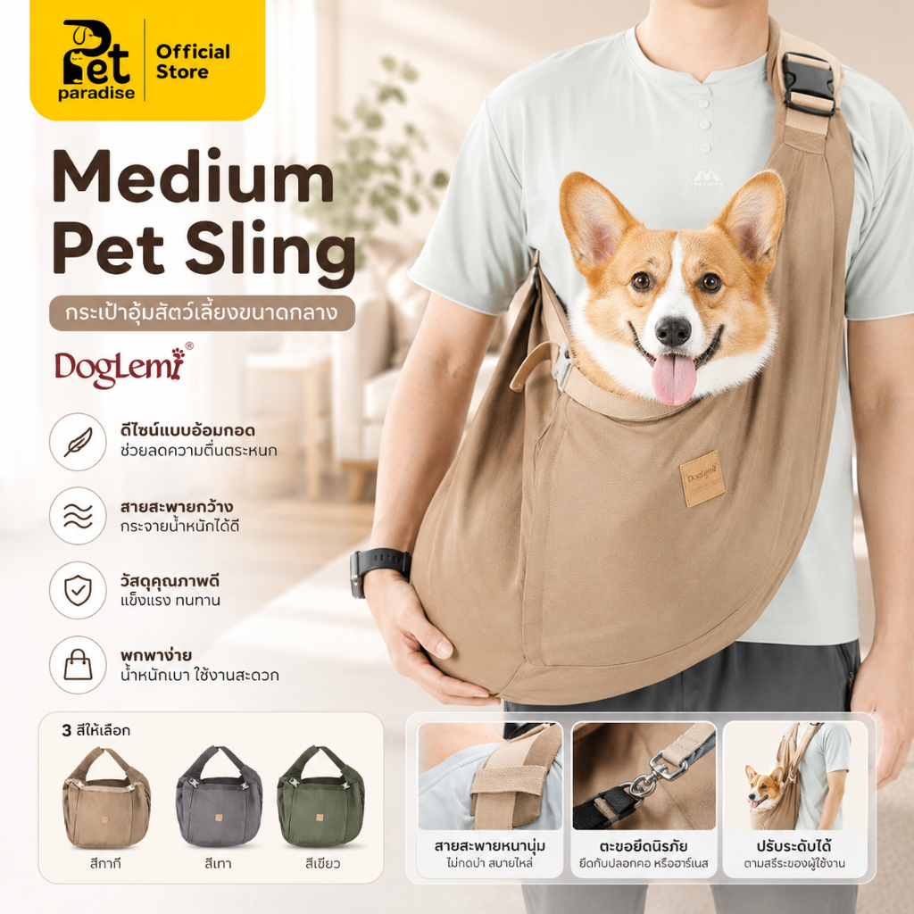 [PetParadise] DogLemi กระเป๋าสะพายสัตว์เลี้ยง รุ่นCB16 มีตัวล็อกนิรภัย ดีไซน์อ้อมกอด ปรับสายได้ ผ้านุ่มสบาย ระบายอากาศ